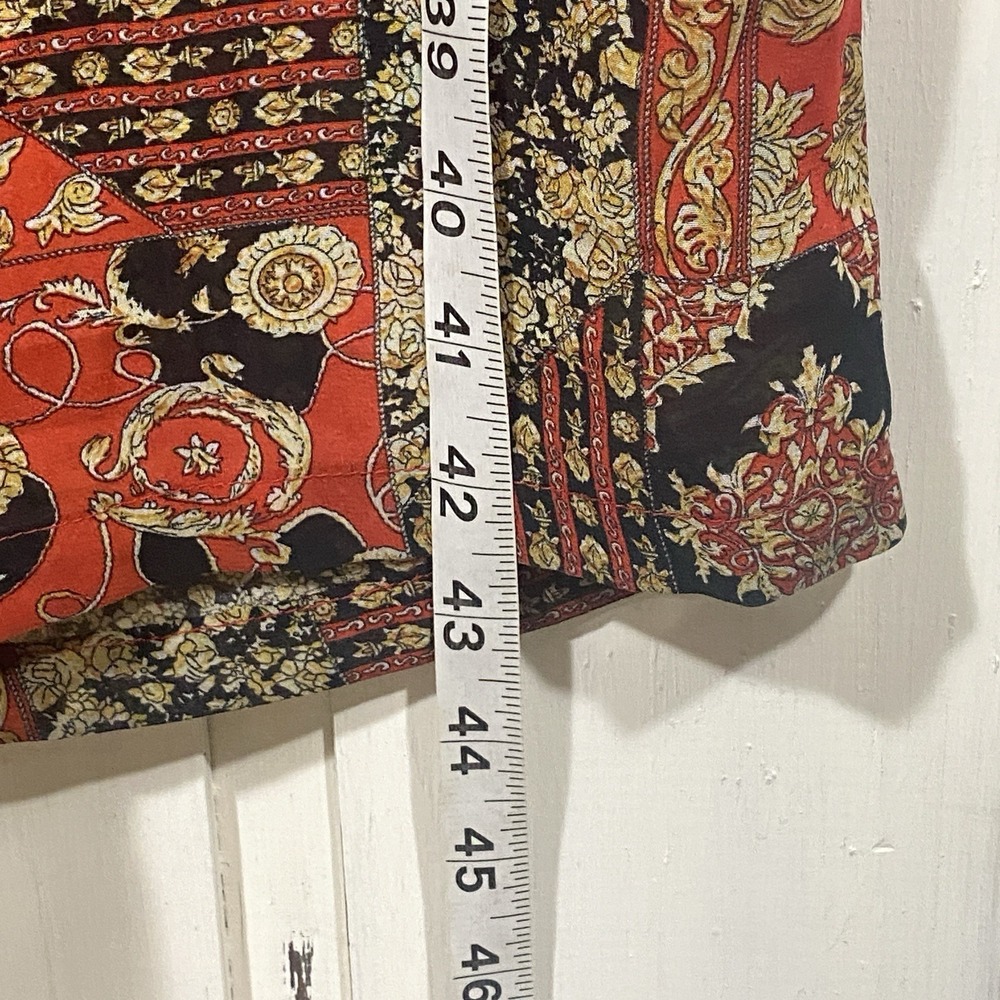 Fora Sheer Wide Leg Pants L Red Baroque Print Boho Festival w Built In Shorts - Picture 5 of 8